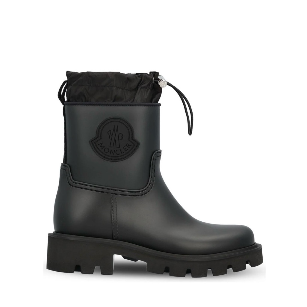 Moncler Black Leather Ankle Boots With Drawstring Cuff